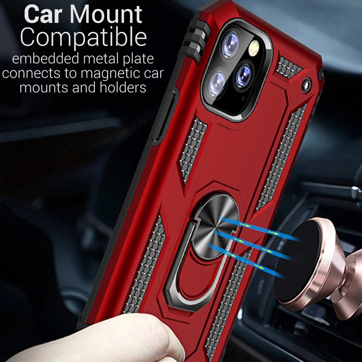 Apple Iphone 11 Pro Case with Magnetic Car Mount Compatible Ring Holder Kickstand Phone Cover - Resistor Series